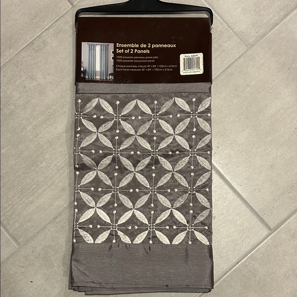 Gray Embroidered Curtain Panels